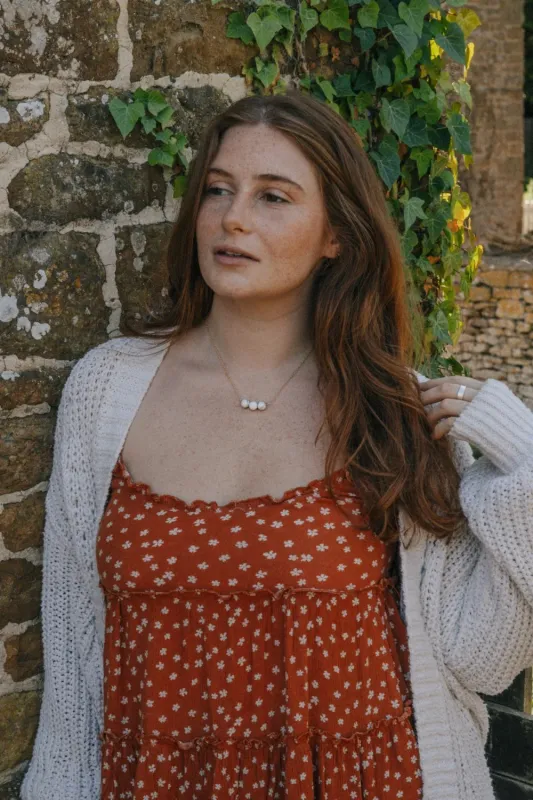 Gold Tone 3 Howlite Crystal Ball Necklace