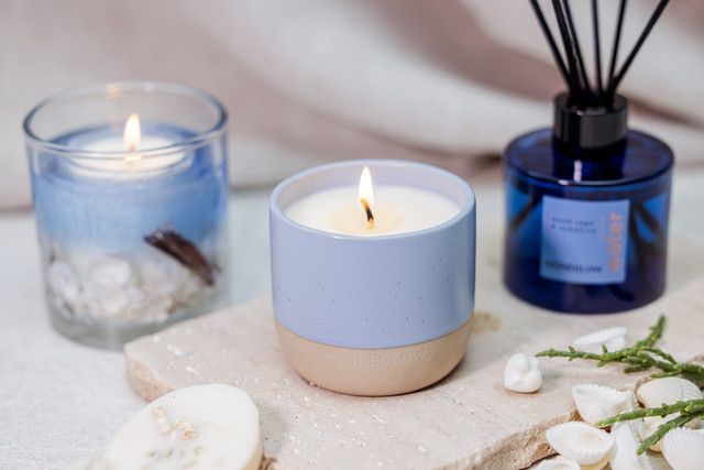 Elements - Water - Wood Sage &amp; Samphire - Scented Soy Wax Ceramic Candle Tumbler (68x75mm) - Blue