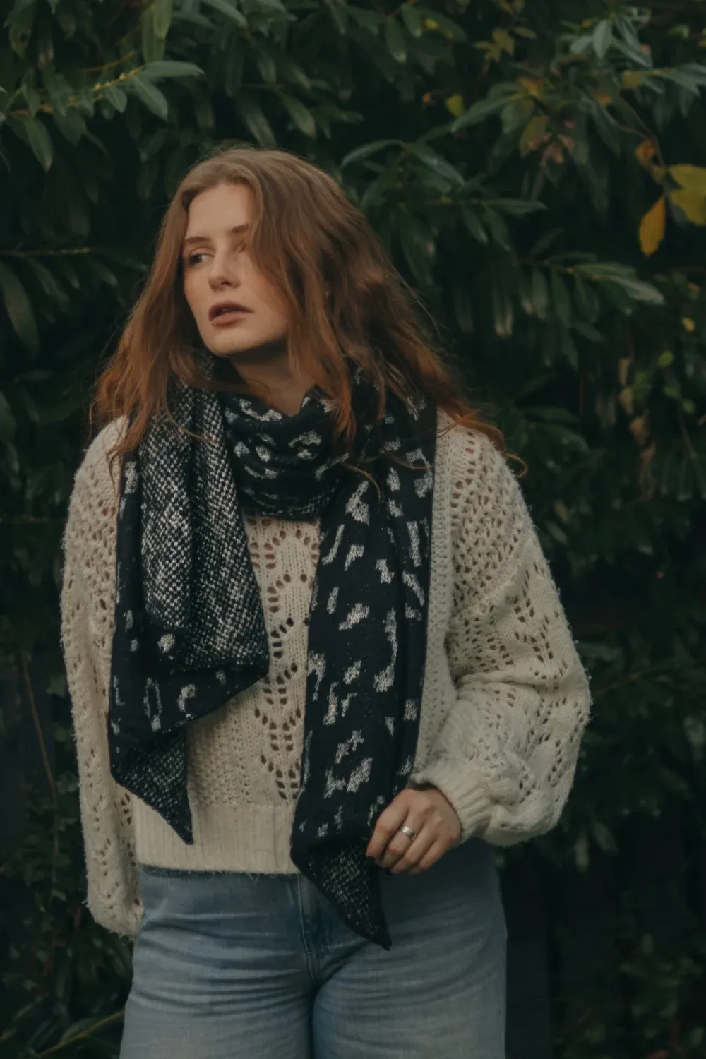 Metallic Leopard Wool Blend Knit Pashmina Scarf