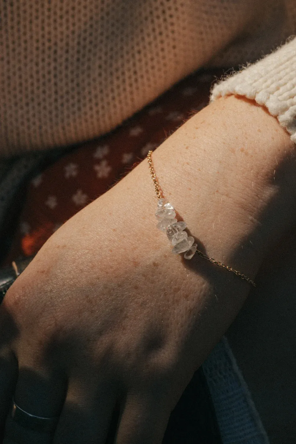 Gold Tone Clear Quartz Crystal Bracelet