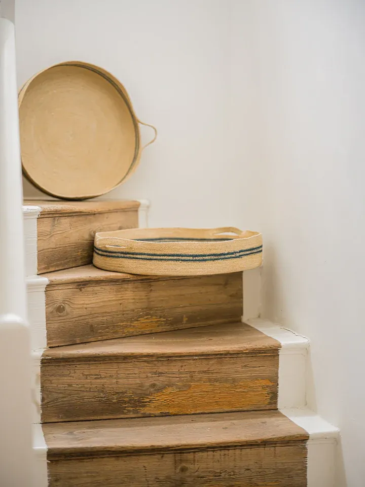 🧺 Harbor Stripe Seagrass Oval Basket – Navy &amp; Red (Set of 2: Small &amp; Large)