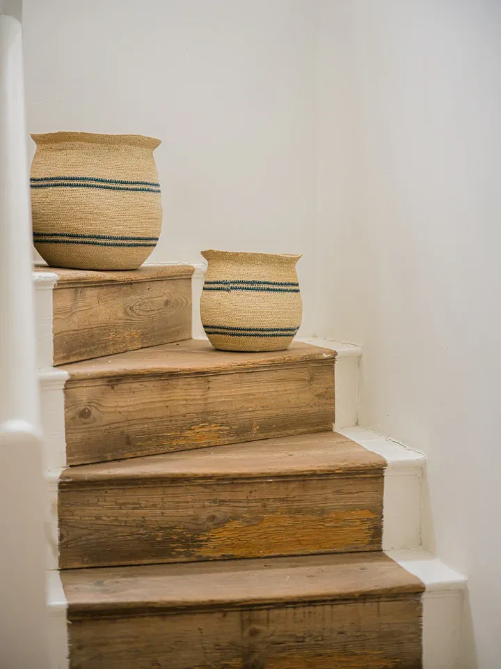 🧺 Harbor Stripe Seagrass Belly Basket – Navy &amp; Red
