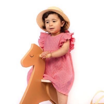 Short‑Sleeve Embroidered Dress with Back Opening