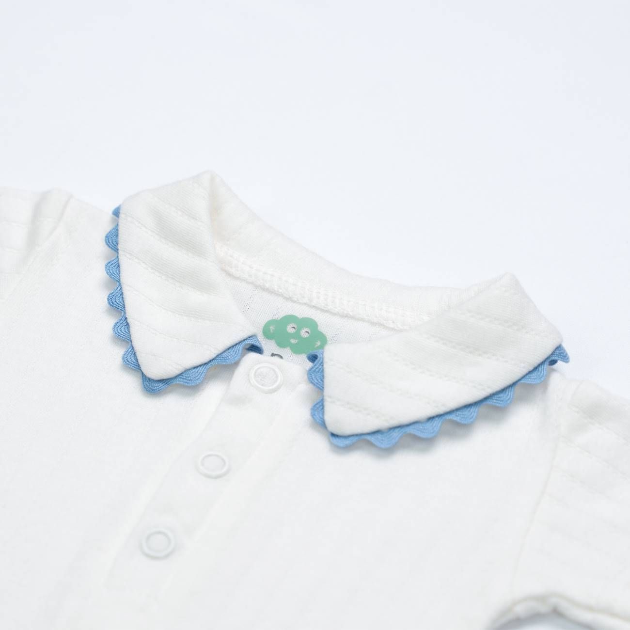 White Collared Bodysuit with Blue Trim