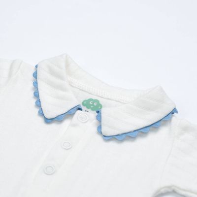 White Collared Bodysuit with Blue Trim