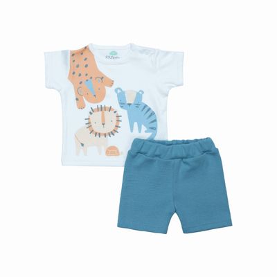 Boys Animal Print T‑Shirt &amp; Blue Shorts Set