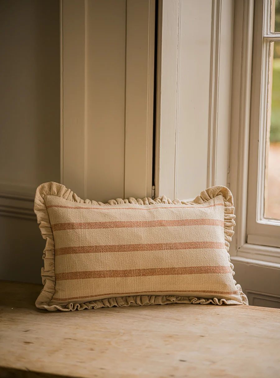The Rustic Stripe Ruffle Cushion 30x50 - Brick