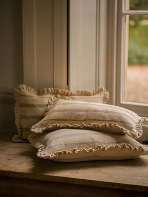 The Rustic Stripe Ruffle Cushion 30x50 - Brick