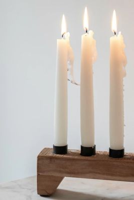 Bleached Wooden Candle Holder with 7 slots