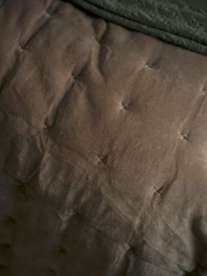 Indian Cotton Velvet Bedspread with Pinstripe reverse - Taupe
