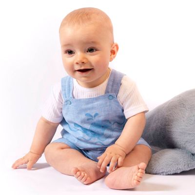 Linen Overall + T‑Shirt Set — Whale Print