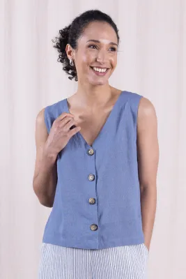 Linen Blend Button Through Vest