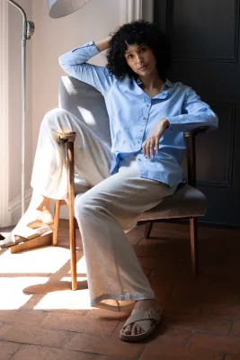 Linen Blend Wide Leg Trouser
