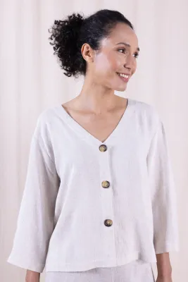 Linen Blend V Neck Shirt / Jacket