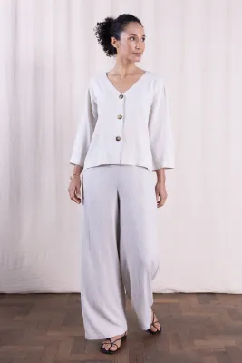 Linen Blend V Neck Shirt / Jacket