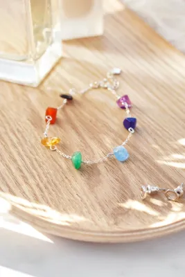 925 Sterling Silver 7 Chakra Raw Stone Crystal Bracelet