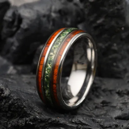 Moss Agate &amp; Rosewood Tungsten Ring | DWALIN 8mm