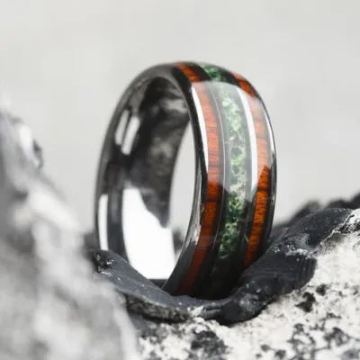 Moss Agate &amp; Rosewood Tungsten Ring | DWALIN 8mm