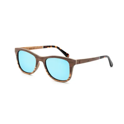 Maverick Wayfarer Frame Wooden Sunglasses with Polarized Mirror