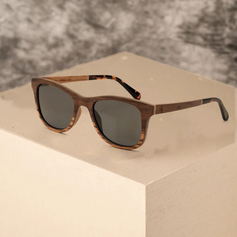 Maverick Wayfarer Frame Wooden Sunglasses with Polarized Mirror