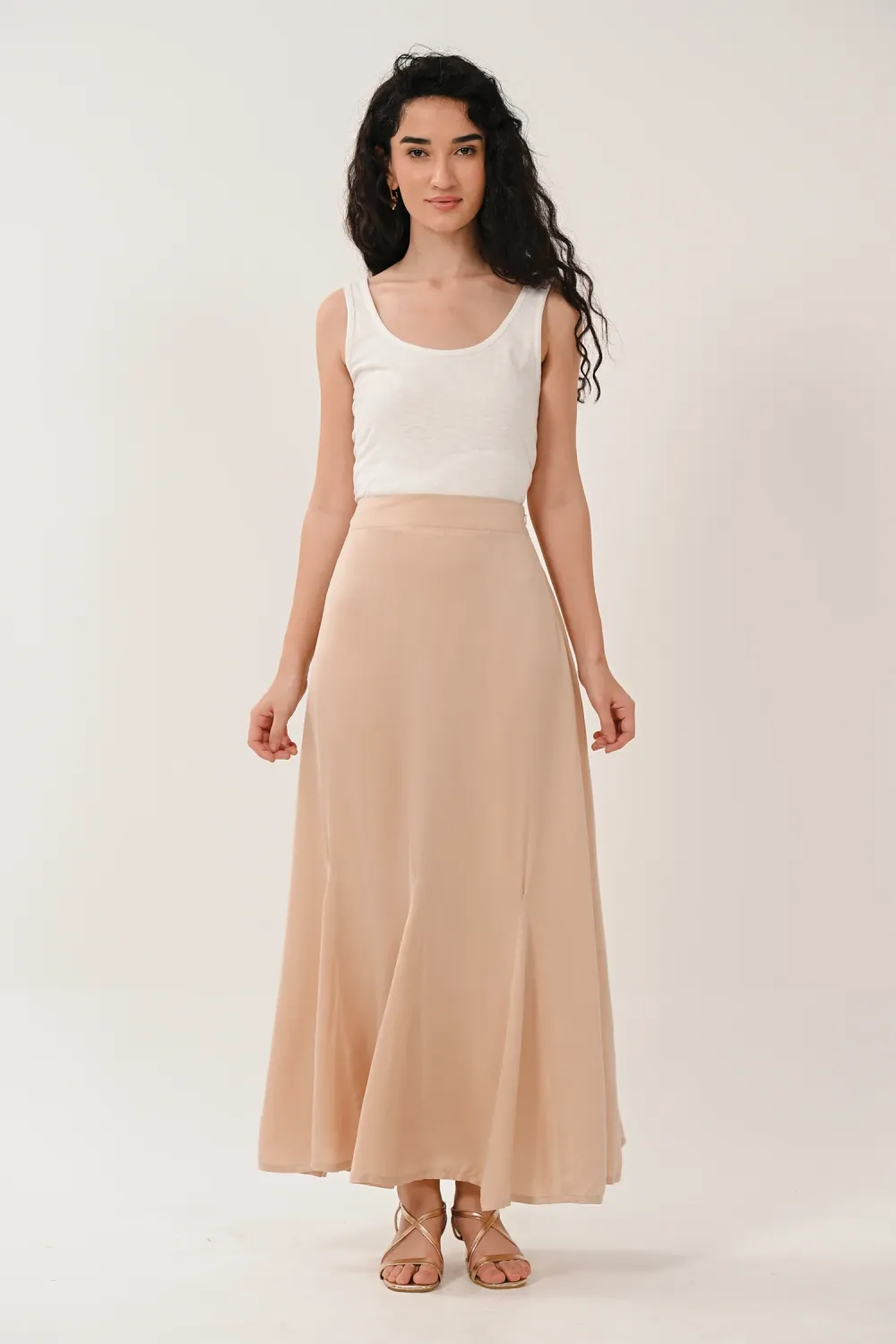 Satin Godet Midi Skirt