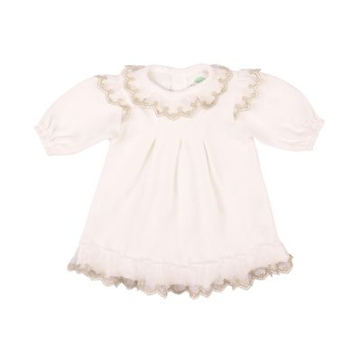 Baby Girl Organic Cotton Velvet Dress with Antique Gold Details