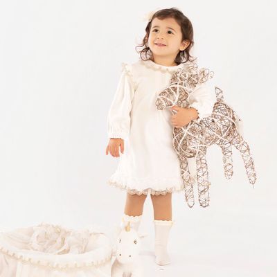 Baby Girl Organic Cotton Velvet Dress with Antique Gold Details