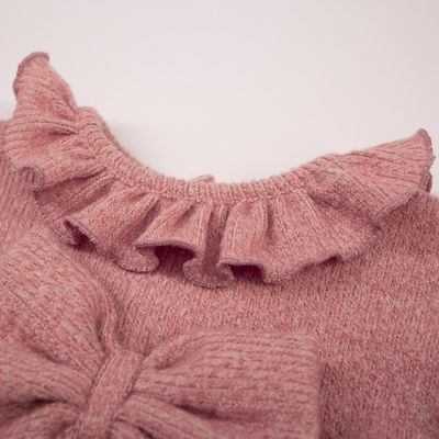 Baby Girl Long‑Sleeve Knit Dress with Front Bow