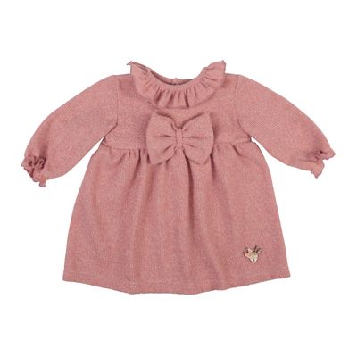 Baby Girl Long‑Sleeve Knit Dress with Front Bow