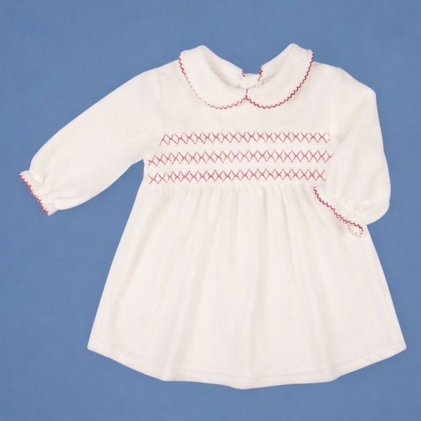 Baby Girl Long‑Sleeve Velvet Dress with Chest Ruffle