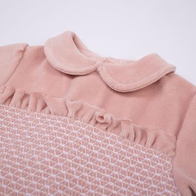 Pink Velvet Pajama with Smocked Chest Detail