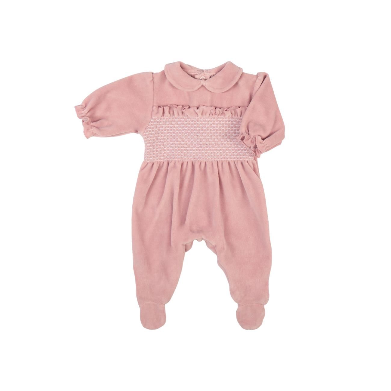 Pink Velvet Pajama with Smocked Chest Detail