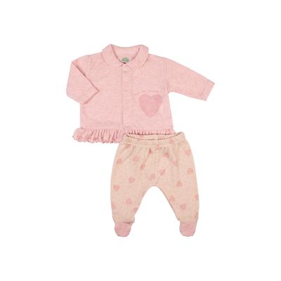 Piece Knit Set: Long Sleeve Front‑Opening Top + Footed Pants