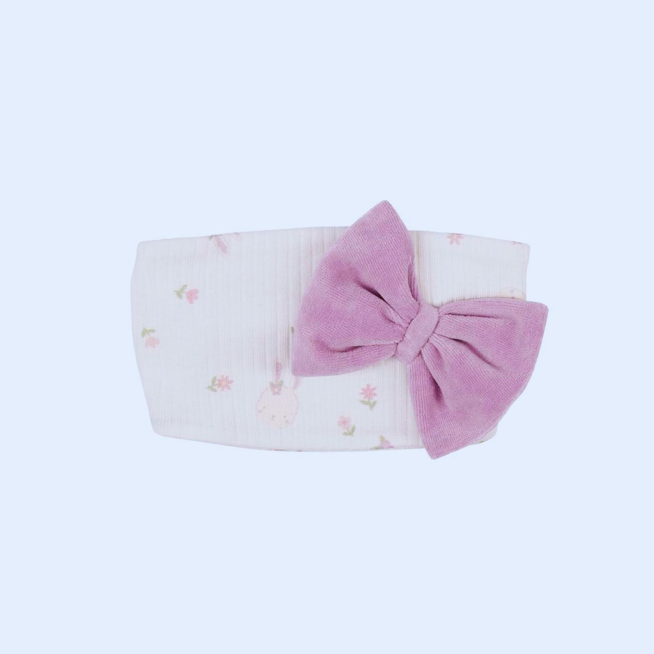 Organic Ribbed Cotton Headband with Applied Bow – One Size (0–6M)