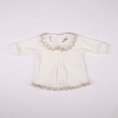 2‑Piece Organic Velvet Set with Golden Details: Long Sleeve Back‑Opening Top + Footed Pants