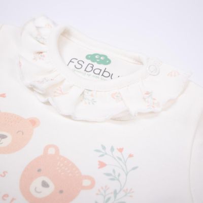 Long Sleeve Organic Cotton Body with Shoulder Opening and Lace Trim