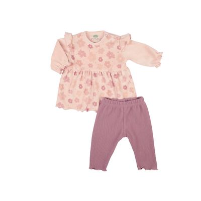 2‑Piece Set: Long Sleeve Shoulder‑Opening Top + Ribbed Cotton Leggings