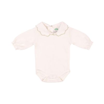 Long Sleeve Organic Cotton Body with Back Opening and Lace Trim