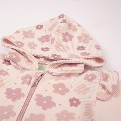 Ribbed Cotton Hoodie with Zipper and Hood
