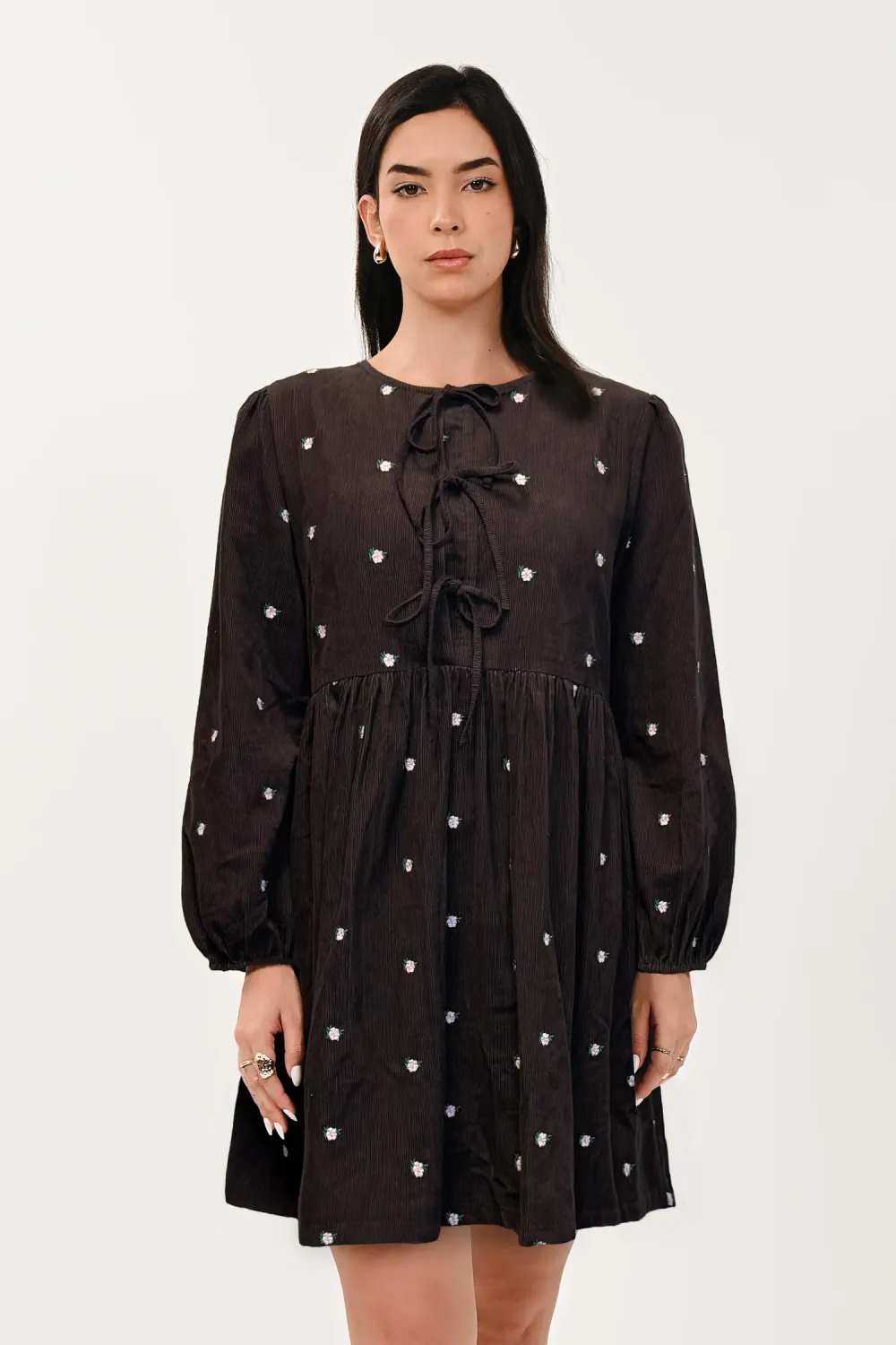 Embroidered Cord Tunic Dress