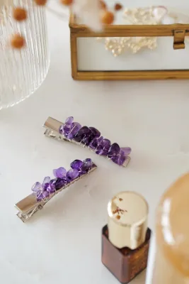 Amethyst Crystal Hair Clip - Set of 2