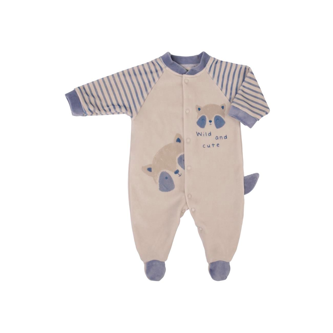 Velvet Baby Pajama with Front Opening – Raccoon Design