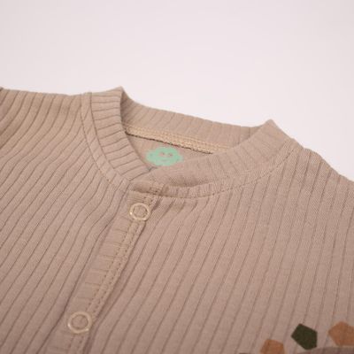 Organic Ribbed Cotton Baby Pajama with Front Opening – Dinosaur Design