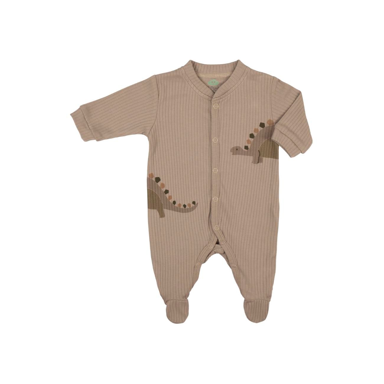 Organic Ribbed Cotton Baby Pajama with Front Opening – Dinosaur Design