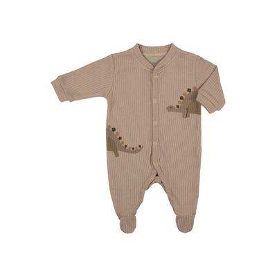 Organic Ribbed Cotton Baby Pajama with Front Opening – Dinosaur Design