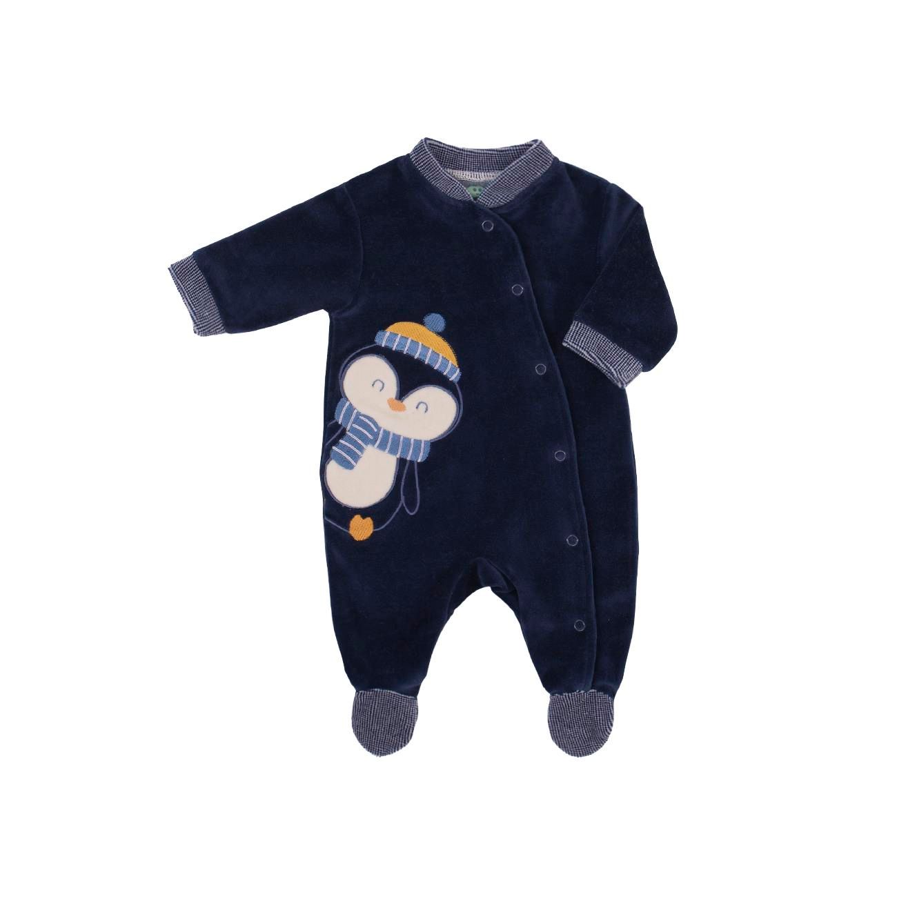 Velvet Baby Pajama with Front Opening – Penguin Winter Design
