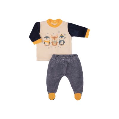 2‑Piece Velvet Baby Set – Long‑Sleeve Top with Back Opening + Footed Pants