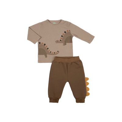 ‑Piece Organic Cotton Set – Ribbed Long‑Sleeve Top + Fleece Pants