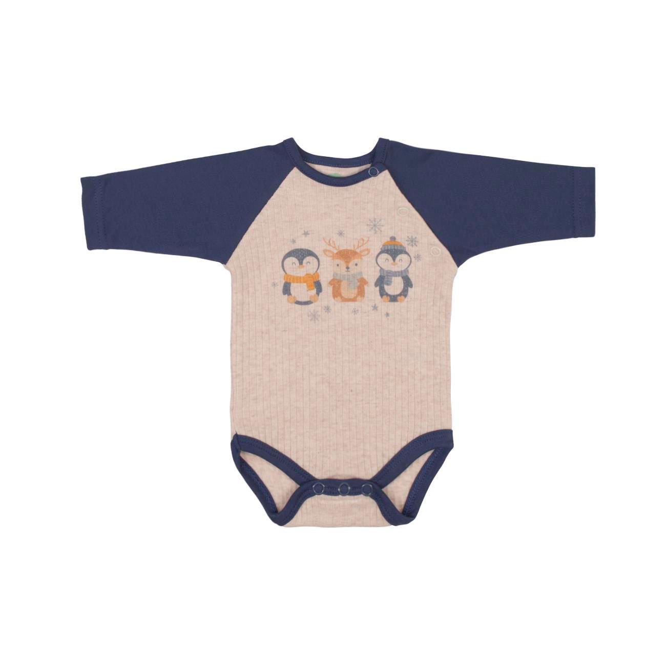 Long‑Sleeve Ribbed Cotton Bodysuit with Front Opening – Winter Friends Design