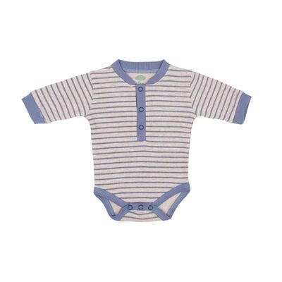 Long‑Sleeve Ribbed Cotton Bodysuit with Front Opening – Blue Stripe